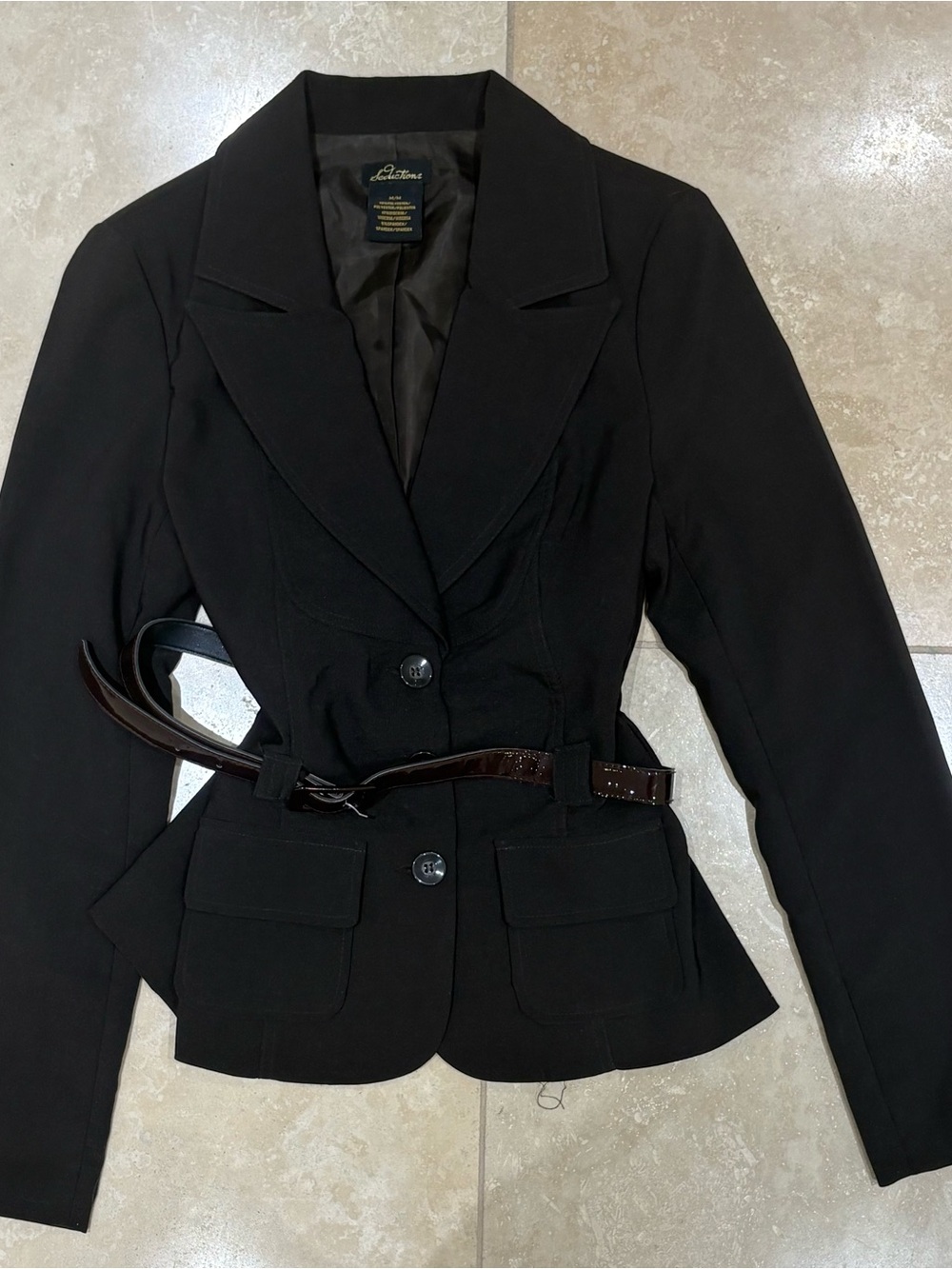 Vintage brown Seduction Belted Black Blazer Size Medium Like New